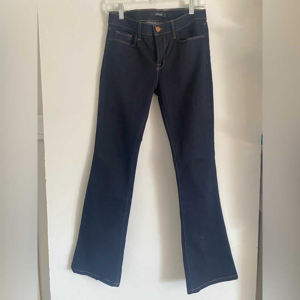 J brand navy flared jean - stretchy. Inseam roughly 27”